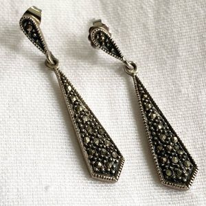 Sterling silver and marcasite dangle earrings post backs